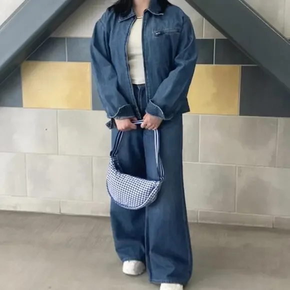 Uniqlo Gingham Round Mini Shoulder Bag NWT Blue White - Picture 4 of 5